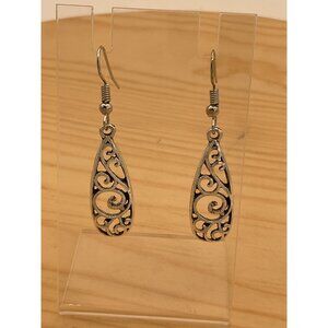Silver Filigree Teardrop Earrings Boho Ethnic Scroll Dangle